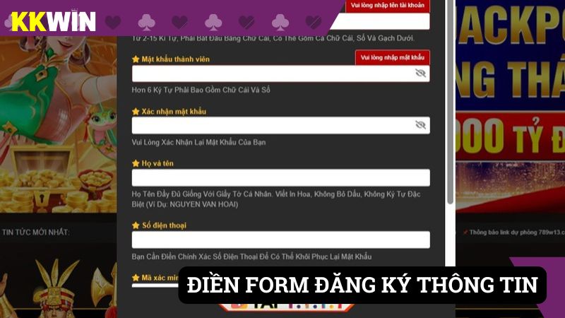 Điền vào form đăng ký KKWIN thông tin